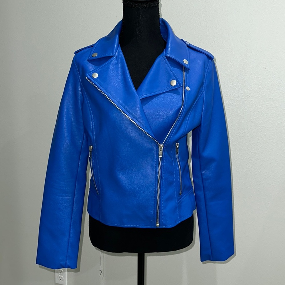 Blue faux leather jacket, Small